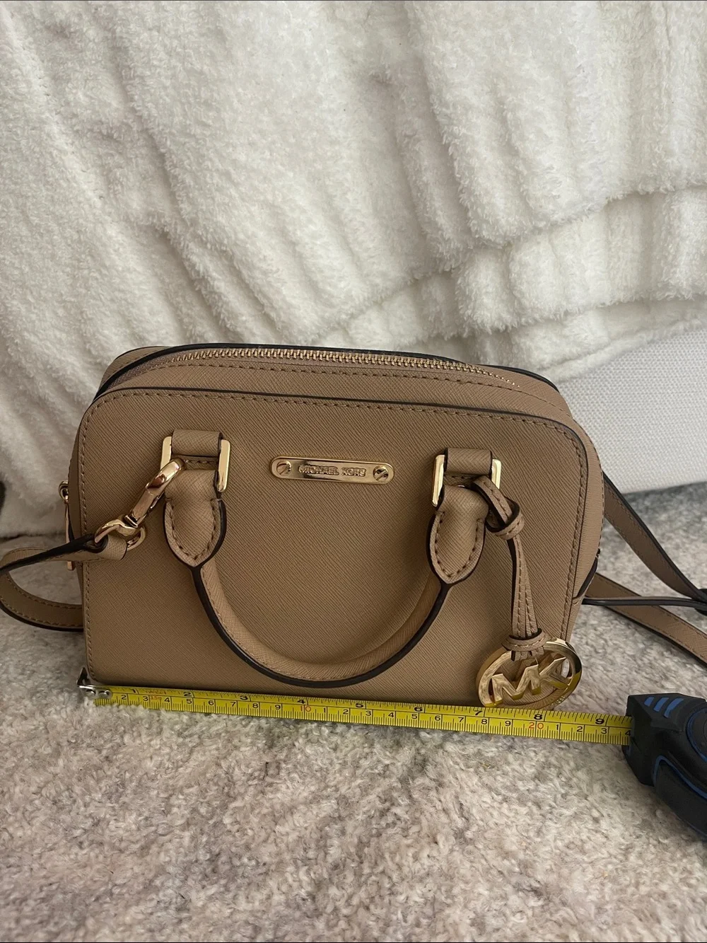 Michael Kors Saffiano Leather Satchel in Beige with Gold Hardware